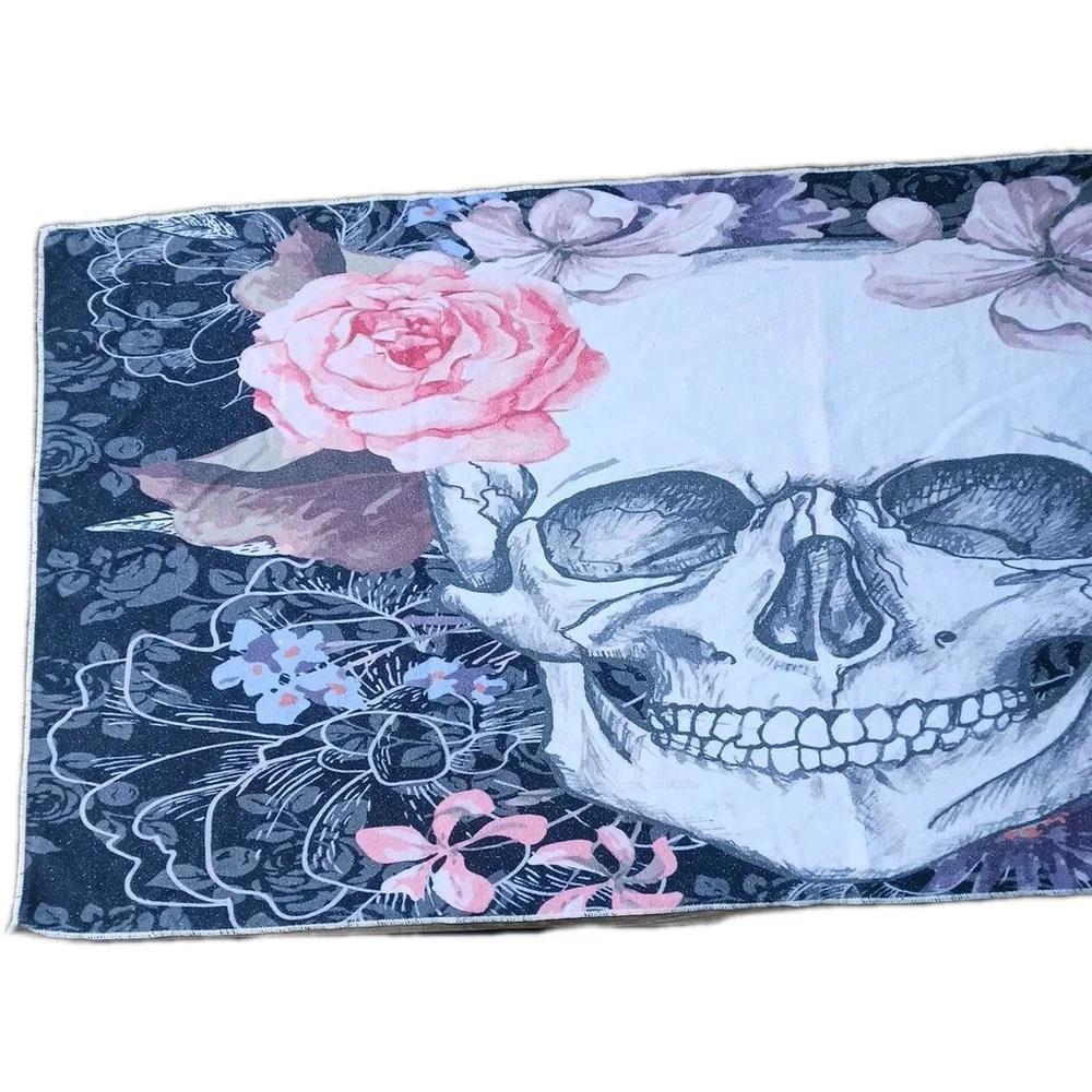 Skull Flowers Terry Cloth Beach Towel Tapestry 27x58